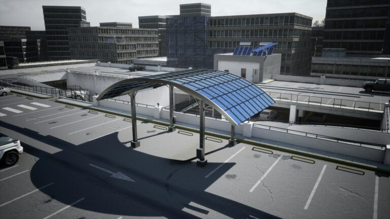 carport solaire pour 2 voitures installé sur un toit